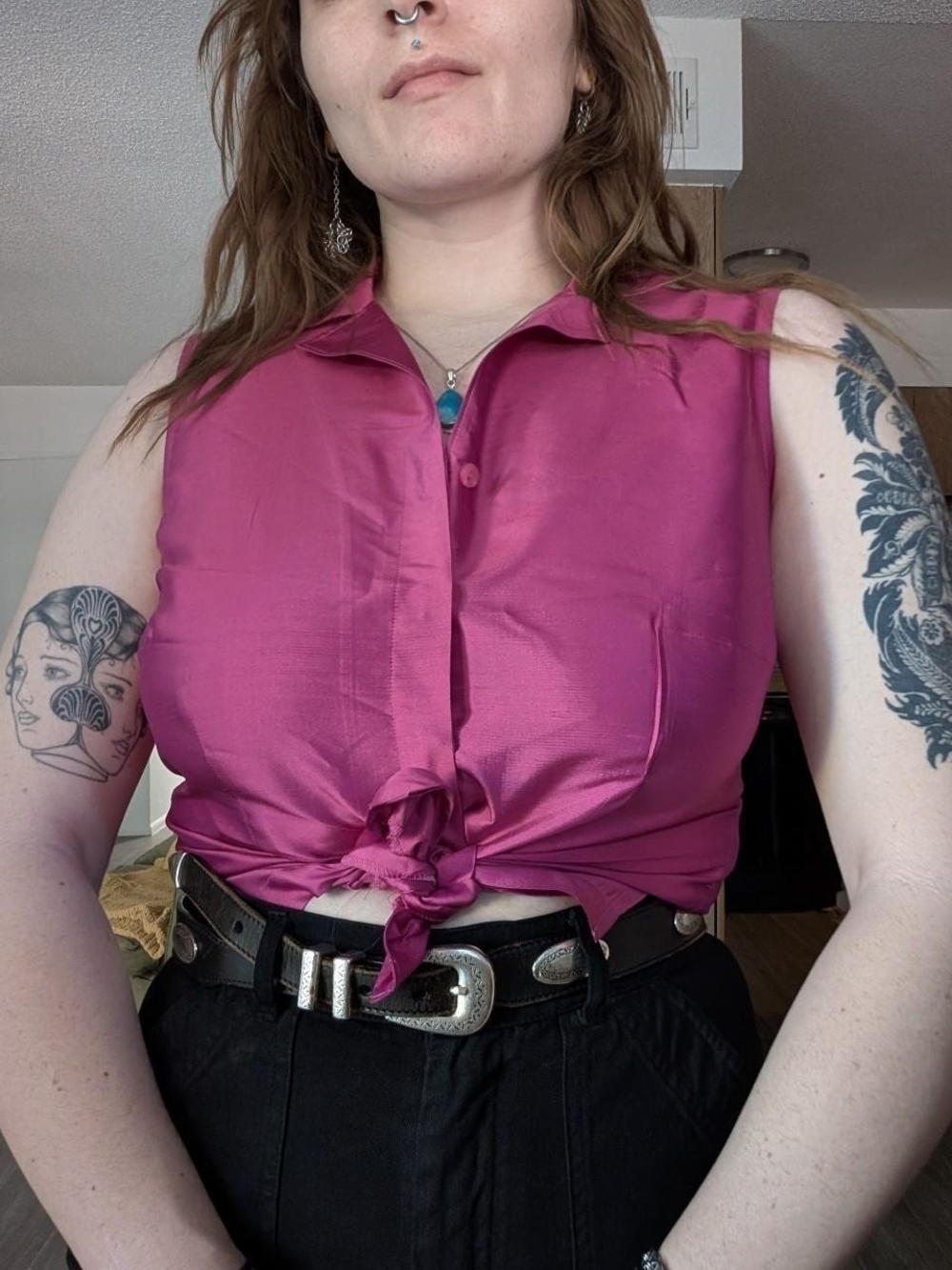 Vintage Bright Pink Silk Sleeveless Top